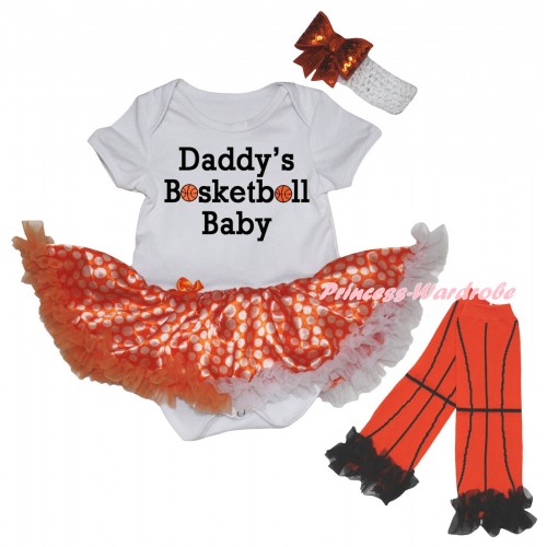 White Baby Bodysuit Orange White Dots Pettiskirt & Daddy's Basketball Baby Painting & Warmers Leggings JS6724