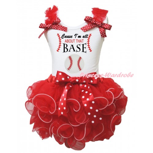 White Baby Pettitop Red Ruffles Minnie Dots Bows & Cause I'm All About That Base Print & Hot Red Petal Newborn Pettiskirt NG2549