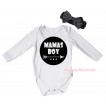 White Baby Jumpsuit & Mama's Boy Painting & Black Headband Bow TH1015
