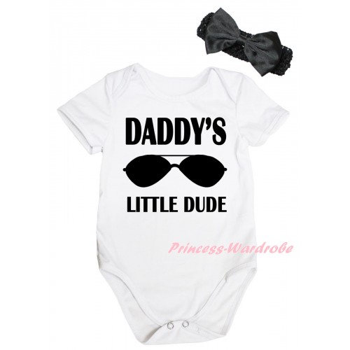 White Baby Jumpsuit & Daddy's Little Dude Painting & Black Headband Bow TH1016