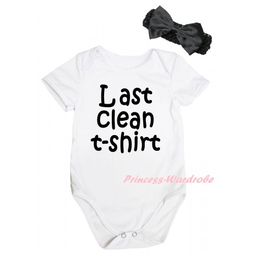 White Baby Jumpsuit & Last Clean T-shirt Painting & Black Headband Bow TH1018
