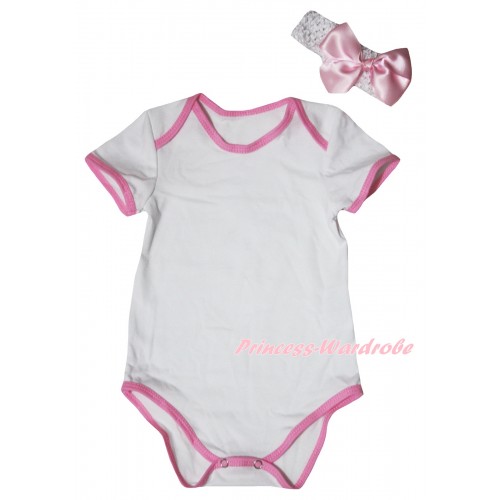 White Light Pink Piping Baby Jumpsuit & Headband TH1019