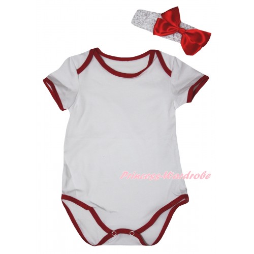 White Red Piping Baby Jumpsuit & Headband TH1033