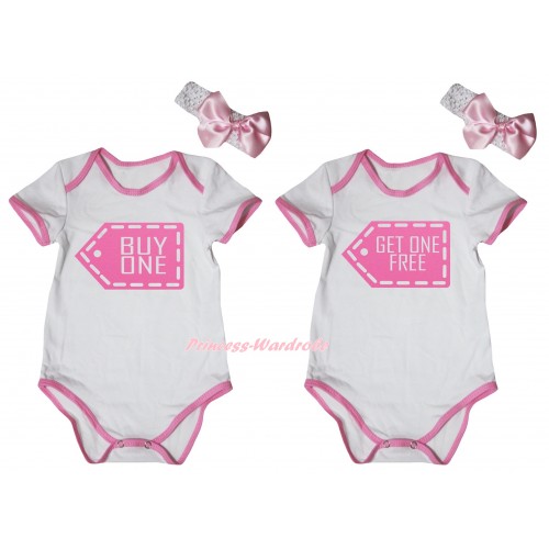 White Light Pink Piping Baby Jumpsuit BUY ONE Painting & White Light Pink Piping Baby Jumpsuit GET ONE FREE Painting Twin Set TH1038