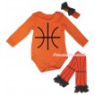 Orange Baby Jumpsuit & Basketball Painting & Orange Headband Black Bow & Black Ruffles Orange Basketball Leg Warmer Set TH1041