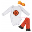 White Baby Jumpsuit & Basketball Print & Orange Headband Bow & Black Ruffles Orange Basketball Leg Warmer Set TH1046