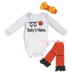 White Baby Jumpsuit & Baby's Name Basketball Painting & Orange Headband Bow & Black Ruffles Orange Basketball Leg Warmer Set TH1047
