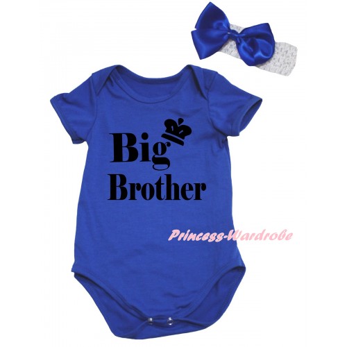 Royal Blue Baby Jumpsuit & Big Brother Painting & White Headband Royal Blue Bow TH986