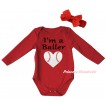Red Baby Jumpsuit & I'm A Baller Baseball Heart Print & Red Headband Bow TH991