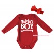 Mother's Day Red Baby Jumpsuit & Mama's Boy Painting & Red Headband Bow TH992