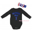 Black Baby Jumpsuit & Birthday Boy One Painting & Blue Headband Bow TH995