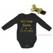 Black Baby Jumpsuit & Baby's Name Born 01.01.2018 Painting & Black Headband Gold Bow TH996
