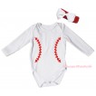 White Baby Jumpsuit & Baseball Painting & Red Headband White Bow TH999
