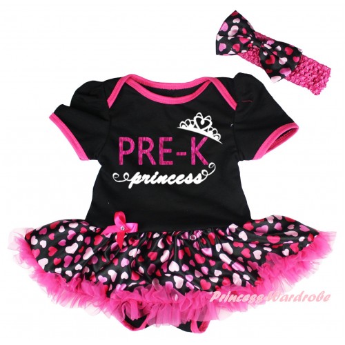 Black Baby Bodysuit Hot Pink Heart Pettiskirt & PRE-K Princess Painting JS6730