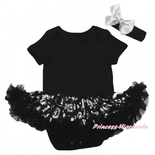 Halloween Black Baby Bodysuit Silver Pumpkins Pettiskirt JS6753