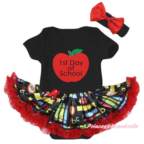 Black Baby Bodysuit Red Stationery Pettiskirt & 1st Day Of School Painting JS6776