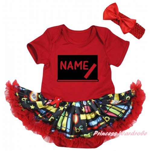 Personalized Custom Red Baby Bodysuit Red Stationery Pettiskirt & Blackboard Baby's Name Painting JS6785