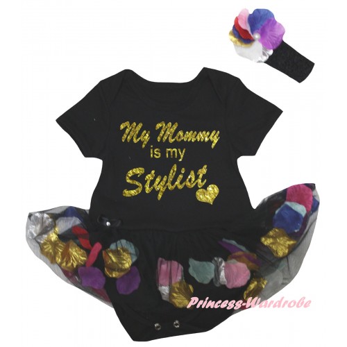 Mother's Day Black Baby Bodysuit Black Petals Flowers Pettiskirt & My Mommy Is My Stylist Painting JS6795