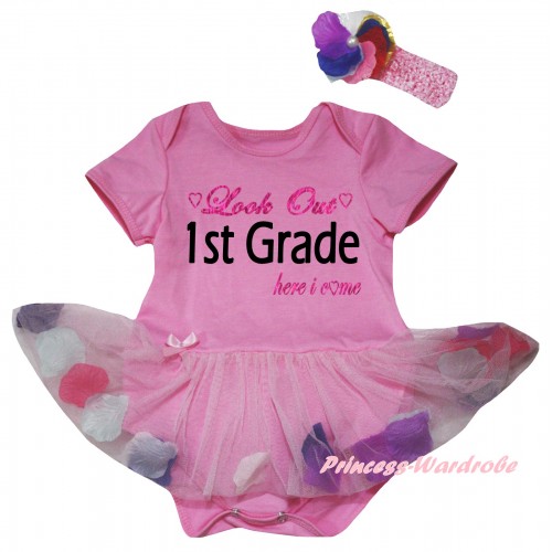 Light Pink Baby Bodysuit Light Pink Petals Flowers Pettiskirt & Look Out 1st Grade Here I Come Painting JS6812
