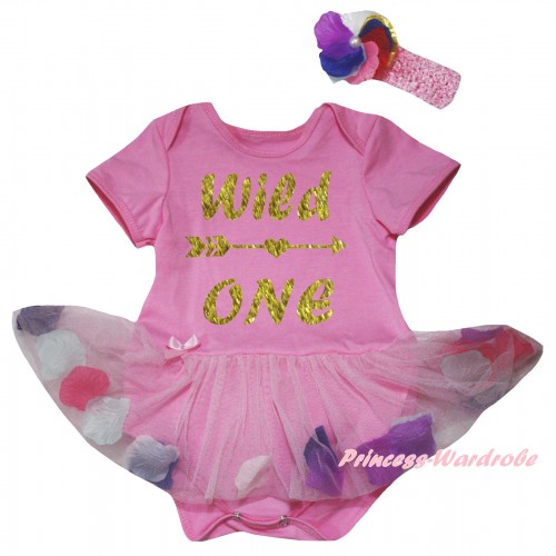 Light Pink Baby Bodysuit Light Pink Petals Flowers Pettiskirt & Wild One Painting JS6815