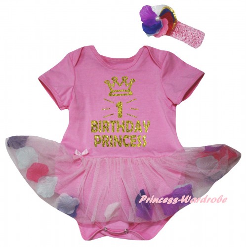 Light Pink Baby Bodysuit Light Pink Petals Flowers Pettiskirt & 1st Birthday Princess Painting JS6816