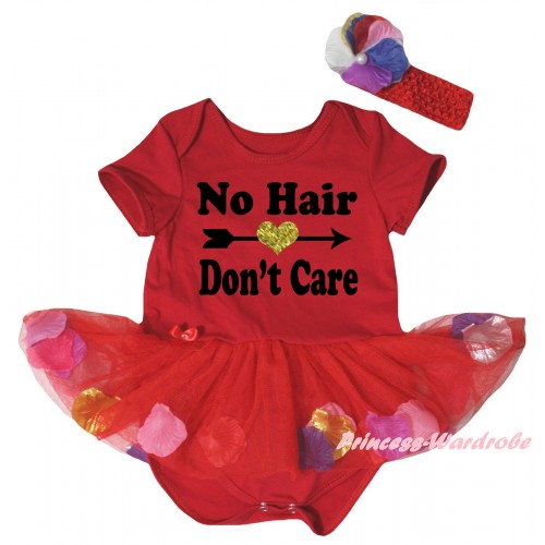 Red Baby Bodysuit Red Petals Flowers Pettiskirt & No Hair Don't Care Painting JS6823