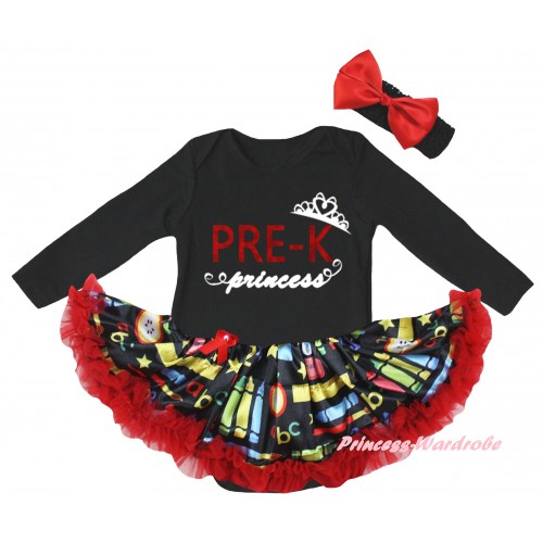 Black Long Sleeve Baby Bodysuit Red Stationery Pettiskirt & PRE-K Princess Painting JS6861