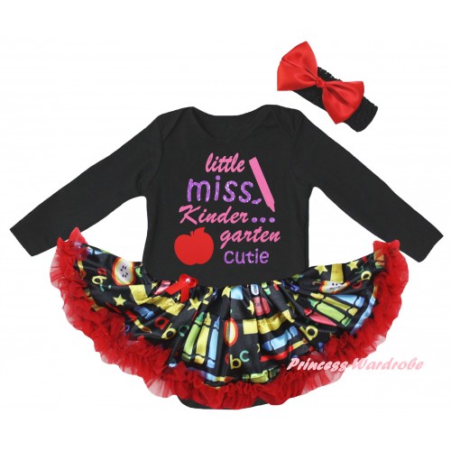 Black Long Sleeve Baby Bodysuit Red Stationery Pettiskirt & Little Miss Kindergarten Cutie Painting JS6862
