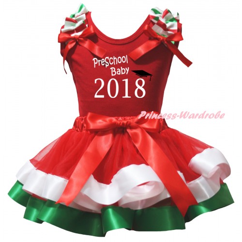 Red Pettitop Red White Green Ruffles Red Bows & PreSchool Baby 2018 Painting & Red White Green Trimmed Pettiskirt MG3178
