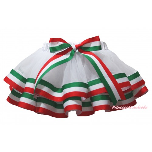 Red White Green Striped Trimmed Newborn Baby Pettiskirt & Bow N325