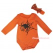 Halloween Orange Baby Jumpsuit & Spider Web Painting & Orange Headband Bow TH1054