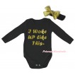 Black Baby Jumpsuit & I Woke Up Like This Painting & Black Headband Gold Bow TH1057