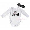 Halloween White Baby Jumpsuit & Little Devil Painting & Black Headband Bow TH1060
