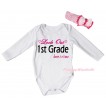 White Baby Jumpsuit & Look Out 1st Grade Here I Come Painting & Pink Headband Bow TH1062
