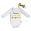 White Baby Jumpsuit & Hello Gorgeous Painting & White Headband Gold Bow TH1063