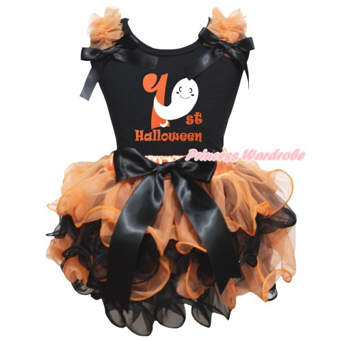 Halloween Black Pettitop Orange Ruffles Black Bows & Ghost 1st Halloween Painting & Orange Black Petal Newborn Pettiskirt With Black Bow NG2654