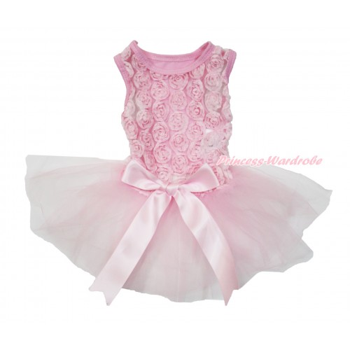 Valentine's Day Light Pink Romantic Rose Sleeveless Light Pink Gauze Skirt With Light Pink Bow Pet Dress DC179