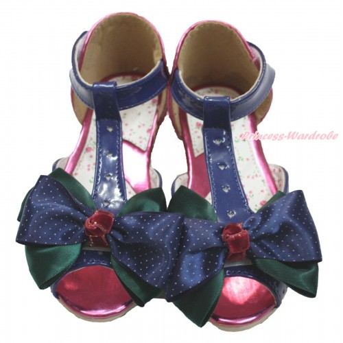 Royal Blue White Dots Kelly Green Ribbon Bow Hot Pink T-Strap Slingback Sandals SE026RoyalBlue