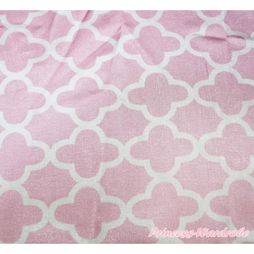 1 Yard Light Pink White Quatrefoil Clover Print Satin Fabrics HG115
