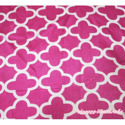 1 Yard Hot Pink White Quatrefoil Clover Print Satin Fabrics HG116