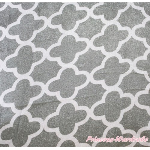 1 Yard Grey White Quatrefoil Clover Print Satin Fabrics HG117