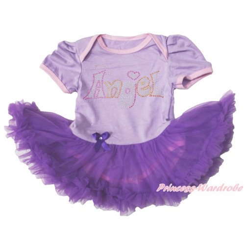 Lavender Bodysuit Dark Purple Pettiskirt & Sparkle Rhinestone Angel JS3727