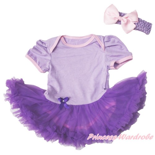 Lavender Bodysuit Dark Purple Pettiskirt & Lavender Headband Light Pink Silk Bow JS3731