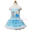Frozen Princess Elsa Light Blue Sparkle Bling Snowflakes ONE-PIECE Halter Dress With 1st Sparkle White Birthday Number & Princess Elsa Print LP73