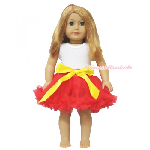 White Tank Top & Yellow Bow Hot Red Pettiskirt American Girl Doll Outfit DO003