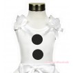 Frozen White Tank Top With White Ruffles & White Bow With Olaf Button Print TB816