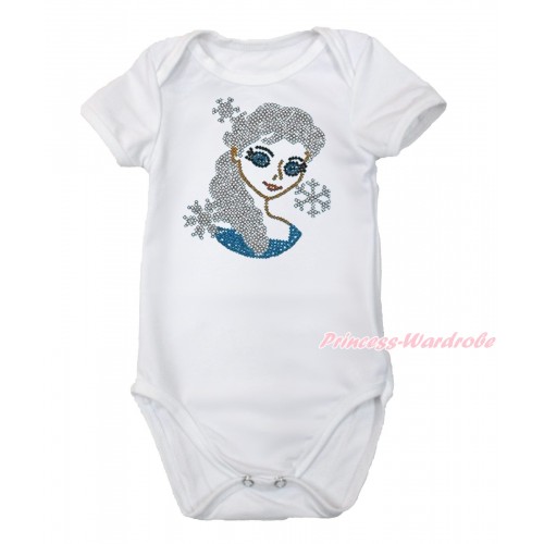 Frozen White Baby Jumpsuit with Rhinestone Princess Elsa Print TH517