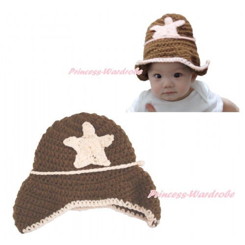 Brown Sea Star Cowboy Cowgirl Hat Photo Prop Crochet Newborn Baby Custome C297