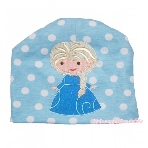 Light Blue White Polka Dots Cotton Cap with Frozen Princess Elsa Print TH523