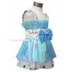 Cute Bling Sparkle Light Blue Strap Tube Dress One Piece Party Dance Girl Kids Gown LP116